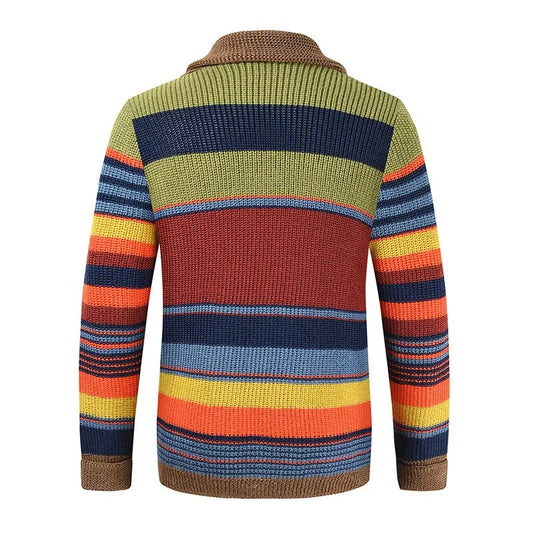 Herrcardigan i stickat med colourblock och geometriskt mönster – Leandro