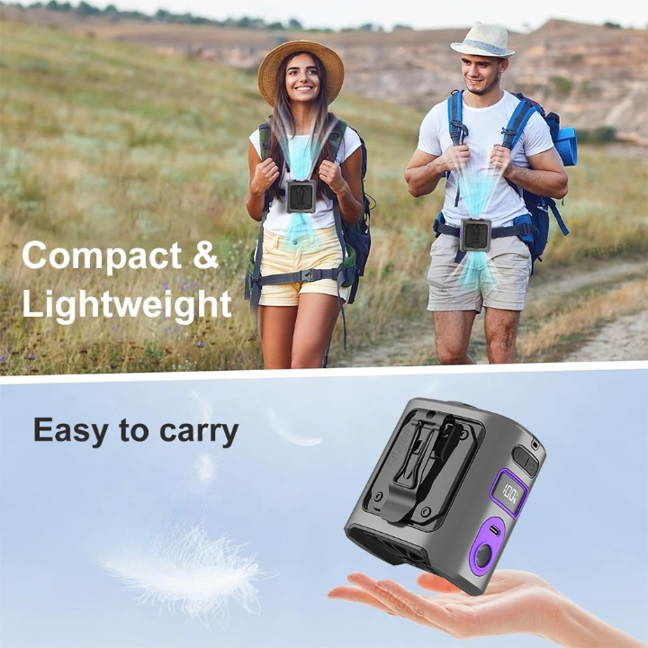 8000 mAh bärbar kylfläkt för midjebälte med powerbank och LED-ljus – FrostBreeze