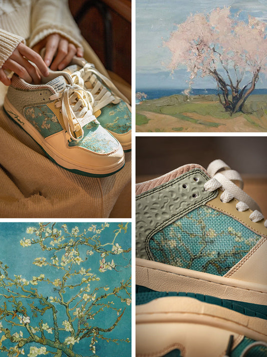 Stiliga unisex konst-sneakers med mandelblomstryck – Arta