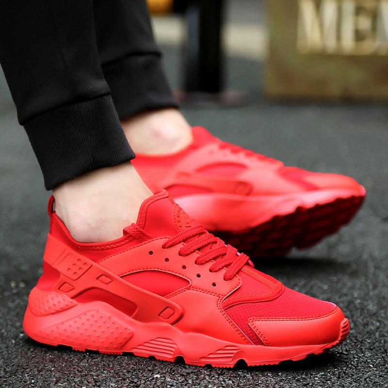 Rote Sneaker für Herren, atmungsaktiv, sportlich, modisch, Straßenlauf, Gummisohle.