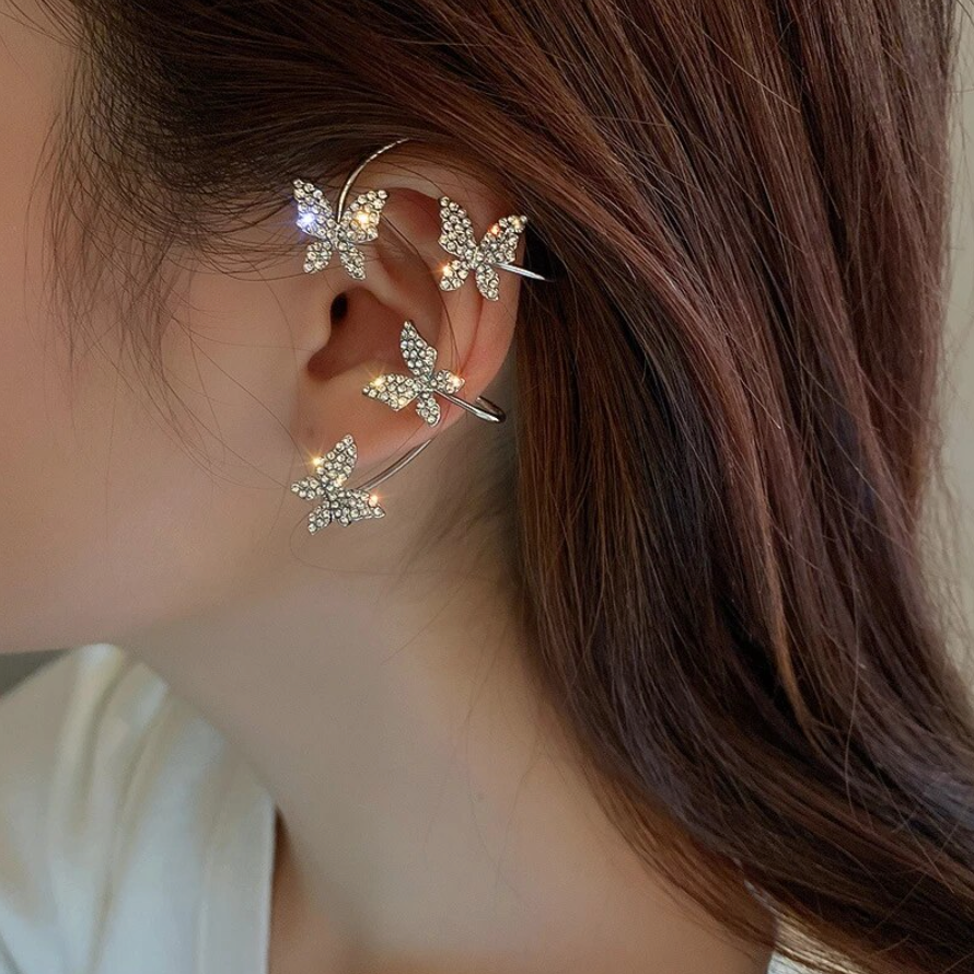 Funkelnde Schmetterling Ohrmanschette, Silber, Strass, modisches Accessoire, Damen Schmuck.