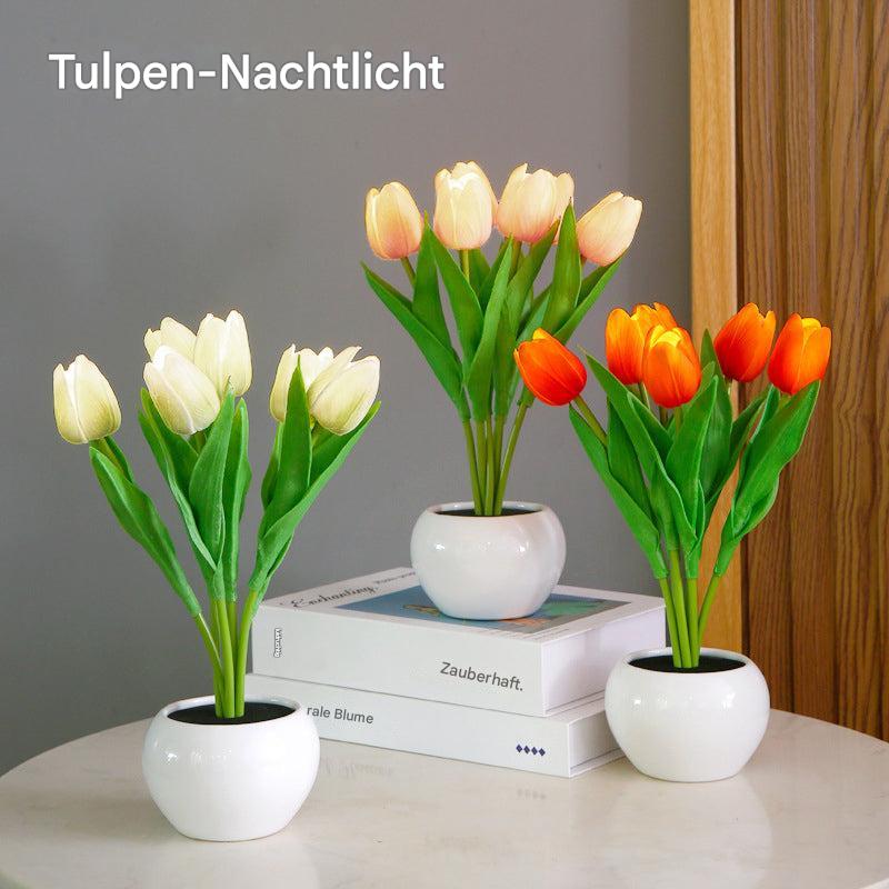 Tulpen-Nachtlicht in weißem Topf, LED-Dekoration, Tischlampe, Blumen-Design, Wohnzimmer-Deko.
