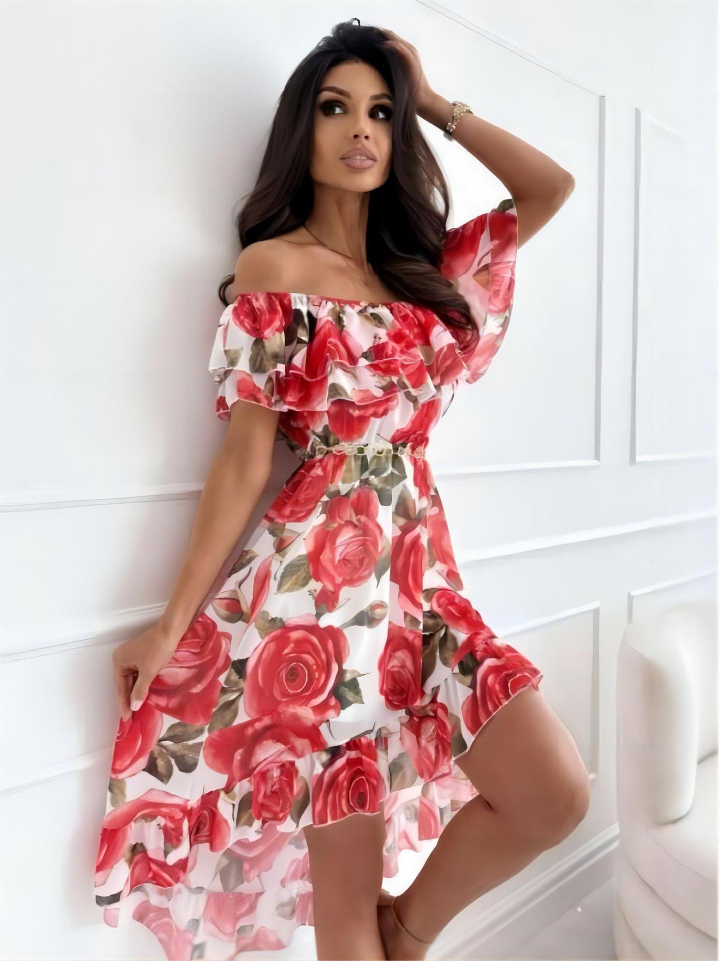 Off-shoulder miniklänning med volanger – Lina