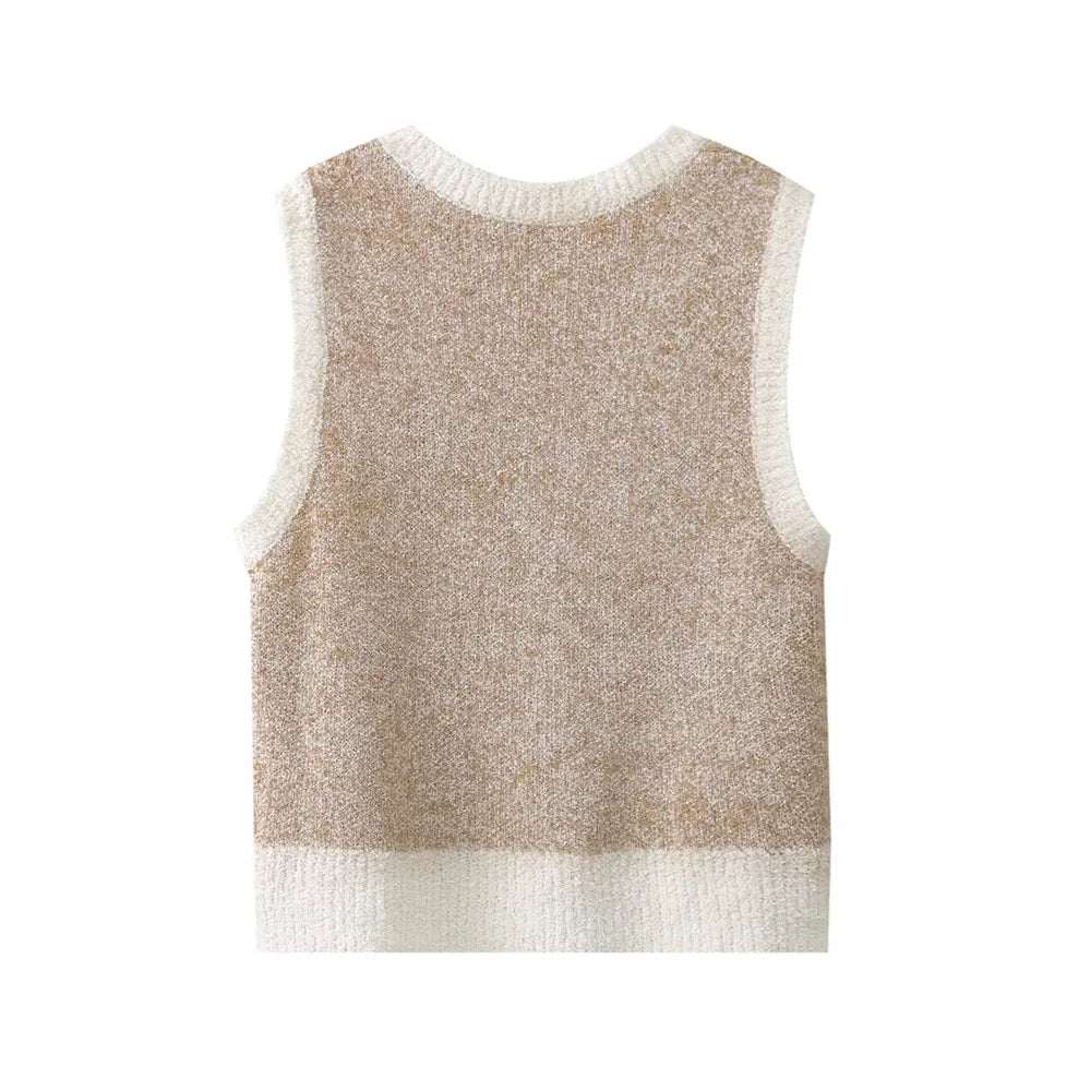 Beige stickad damtröja med vintage-jacquardmönster – Mireille
