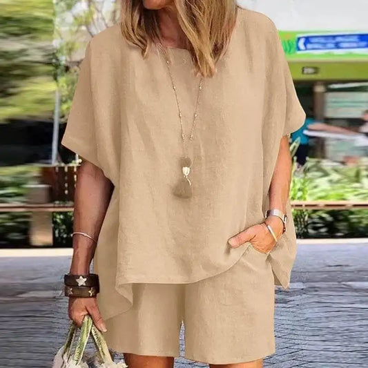 Trendig tvådelat linne sommarset med shorts för damer – Nayla