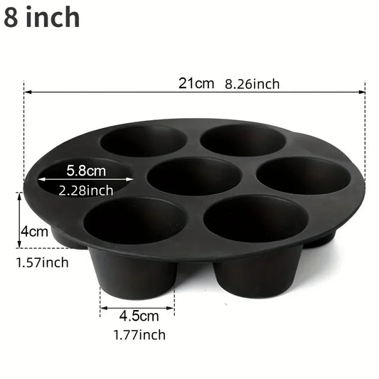 Schwarze Silikon-Muffinform, 8 Zoll, 6 Tassen, antihaftbeschichtet, backofenfest.