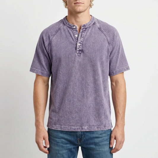 Men's Short-Sleeve Henley | Vintage Washed Button Tee 2