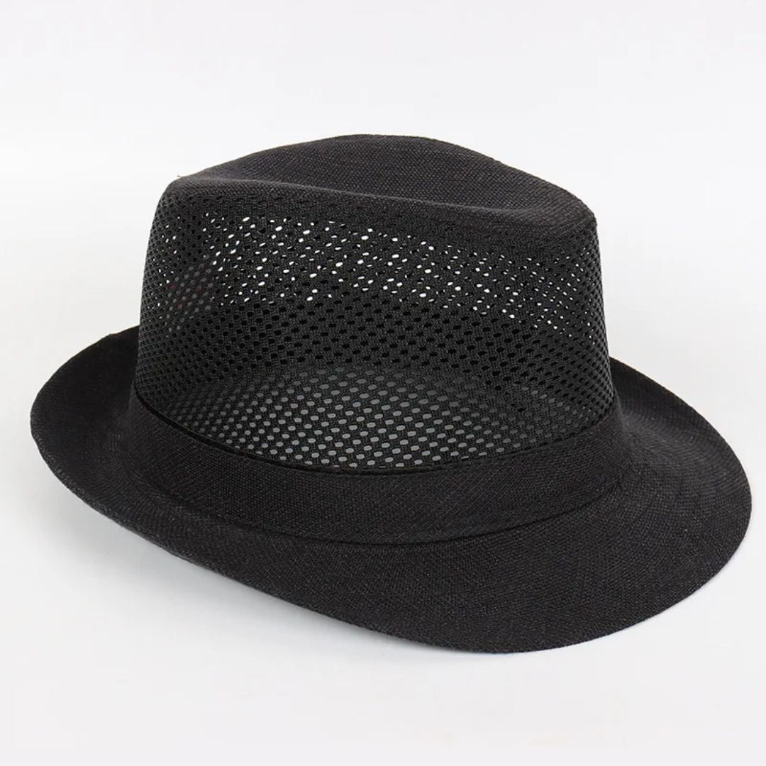 Schwarzer Fedora-Hut aus Netzstoff, atmungsaktiv, stilvoll, ideal für Sommermode.