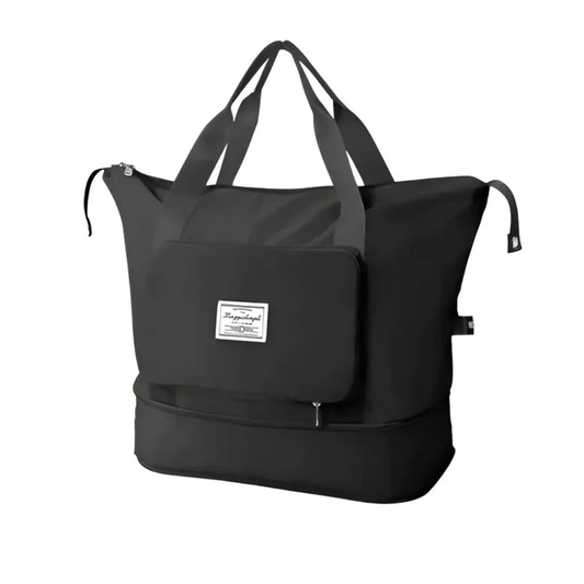 Schwarze Reisetasche mit Reißverschluss, groß, robust, ideal für Reisen und Sport.