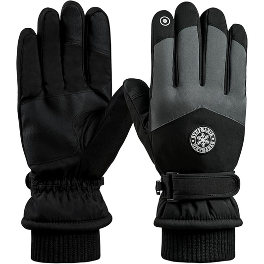 Schwarze Winterhandschuhe, wasserdicht, Touchscreen-kompatibel, für Outdoor-Aktivitäten.