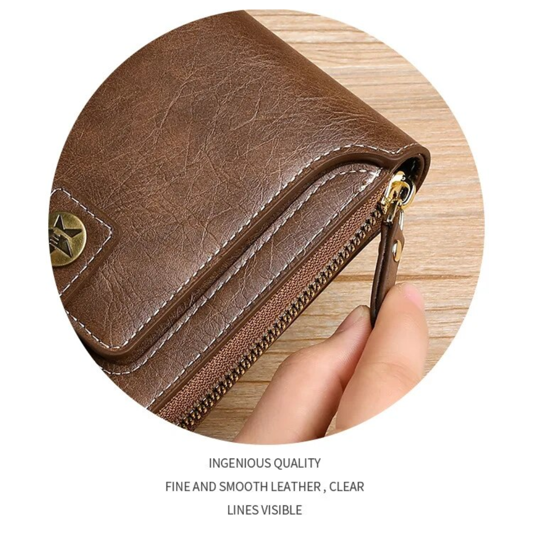 Braune Vintage-Leder-Geldbörse, Reißverschluss, handgefertigt, hochwertig, stilvoll.