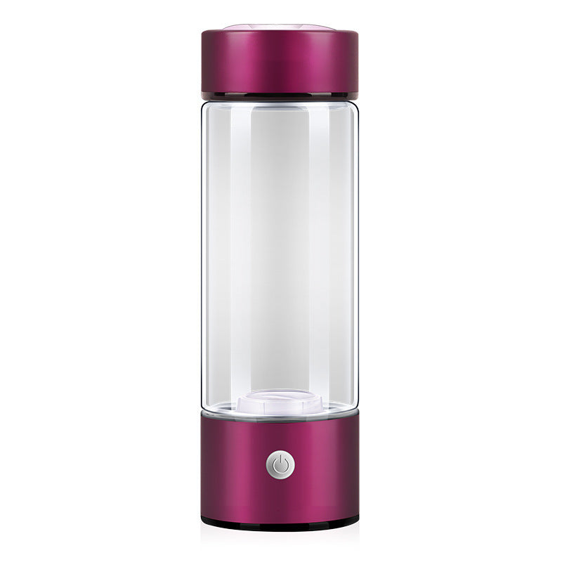 Rosa Wasserstoff-Generatorflasche, Glas, tragbar, wiederaufladbar, für gesundes Trinkwasser.