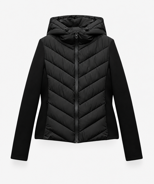 Women's Hooded Quilted Puffer Jacket with Chevron Padding, Zip Front 2