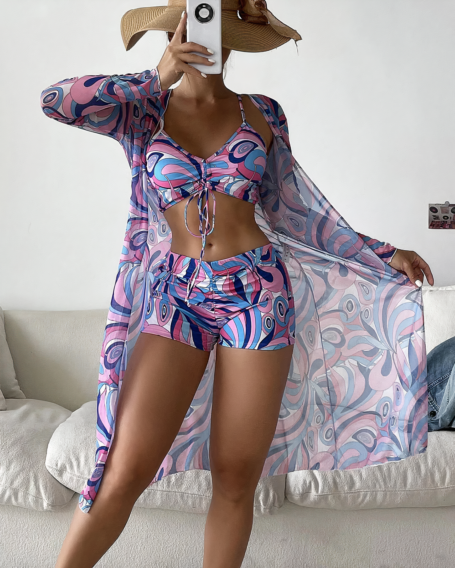 Tredelat bikiniset med hög midja och cover-up – Marisse