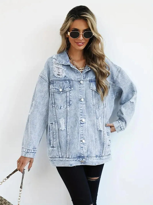 Vattentålig & Fodrad Oversized Dam Jeansjacka med Huva – Höstunderverk Talia