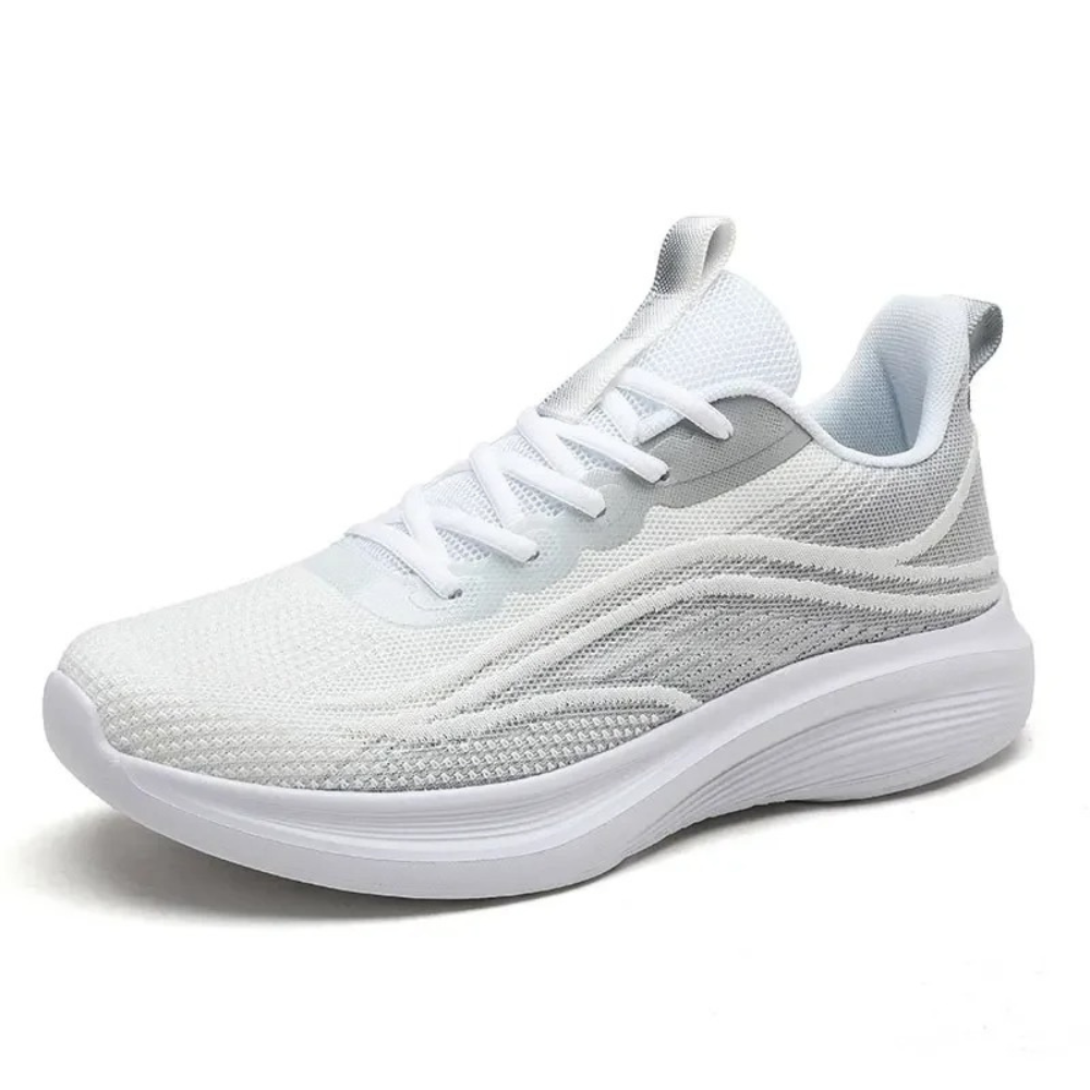 Weiße und graue Sportschuhe, atmungsaktiv, Airboost-Technologie, orthopädisch, Herren Sneaker.