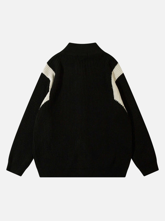 Schwarzer Strickpullover mit weißen Streifen, Herrenmode, Winterkleidung, warm und stilvoll.