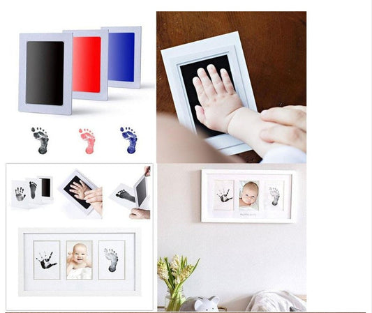 Baby Handabdruck- und Fußabdruck-Set, weißer Rahmen, DIY Andenken, Geschenk zur Geburt.