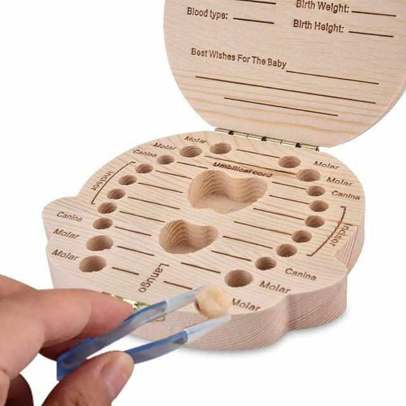 Holz-Zahndose für Kinder, Baby-Zahnsammelbox, personalisierbar, mit Pinzette, Herzform.