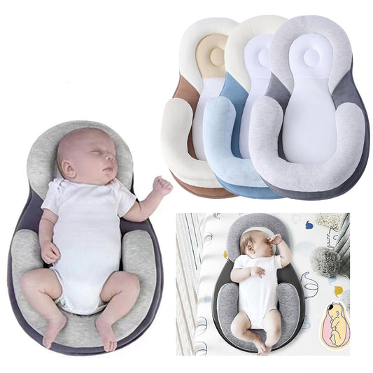 Babynestchen, ergonomisch, grau, beige, blau, für Neugeborene, Schlafunterstützung, atmungsaktiv.