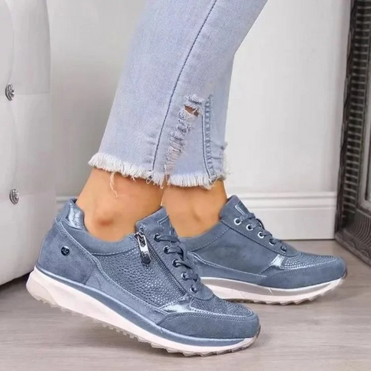 Blaue Damen-Sneaker, atmungsaktiv, wasserdicht, flach, modisch, ideal für Freizeitkleidung.