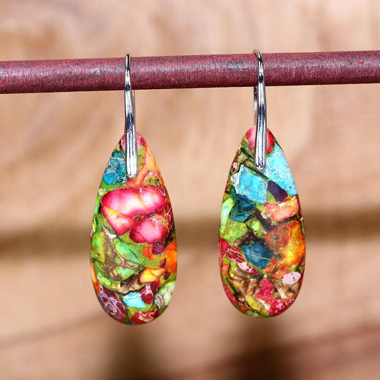 Bunte Harz-Ohrringe, tropfenförmig, handgefertigt, hängend, modisch, Damen-Schmuck.