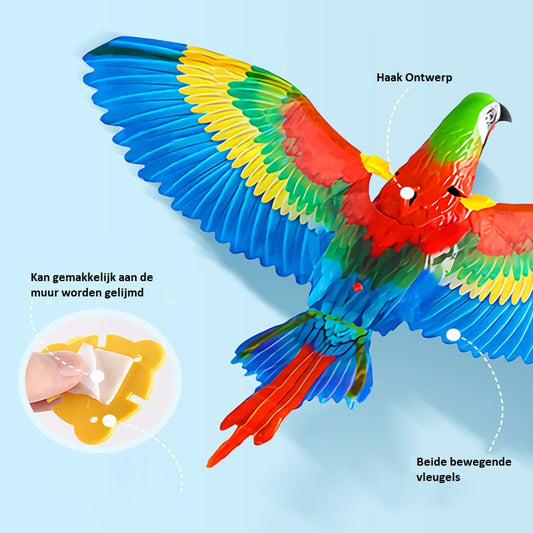 Bunter Papagei Wanddekoration, 3D-Design, bewegliche Flügel, leicht anzubringen.