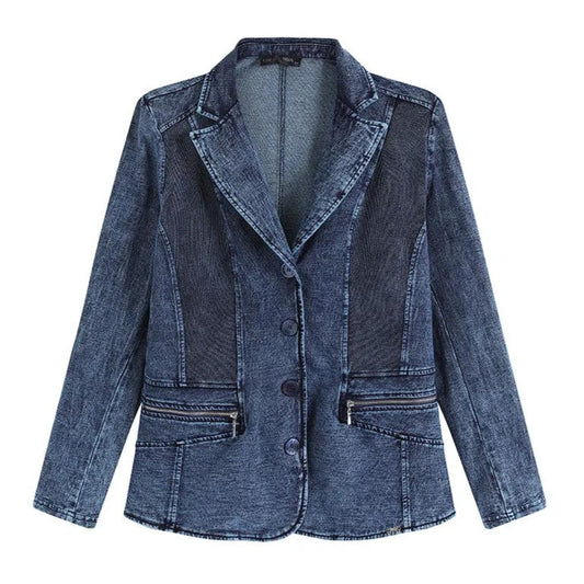 Damen Jeansblazer, blau, Knopfverschluss, Taschen, modisch, Freizeitkleidung, Denimjacke