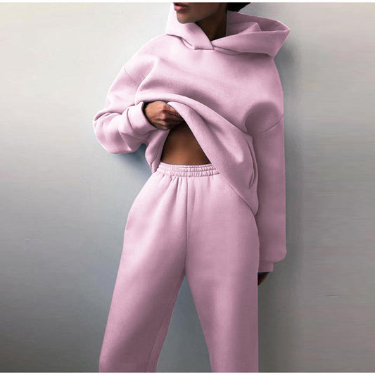 Damen Oversized Trainingsanzug, rosa, High Waist Hose mit Hoodie, bequem, modisch.