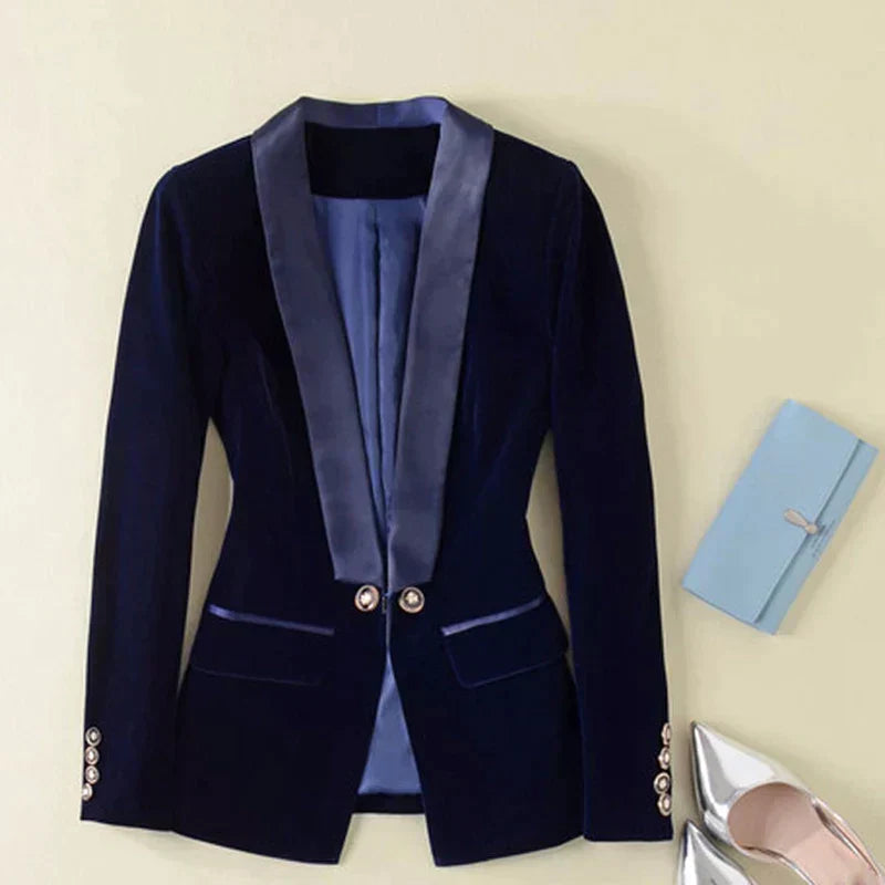 Damen Samtblazer mit langen Ärmeln, schwarz, elegantes Design, 2024 Mode, Designerjacke.