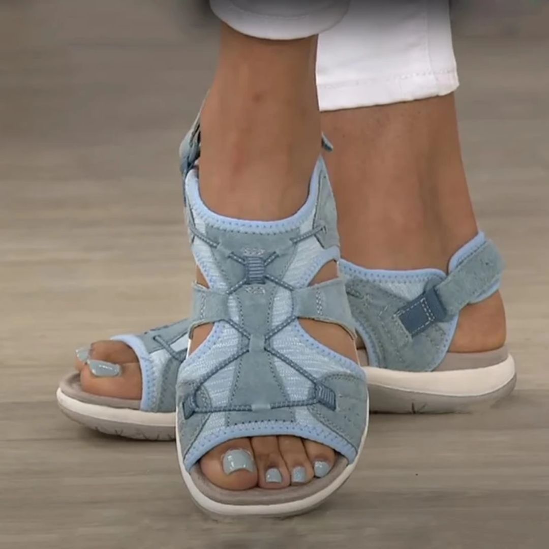 Blaue Damen-Sandalen, sportlich, bequem, Klettverschluss, ideal für Sommer und Freizeit.
