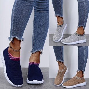 Damen Sneaker, blau, grau, beige, Strickmaterial, rutschfeste Sohle, modisch, bequem