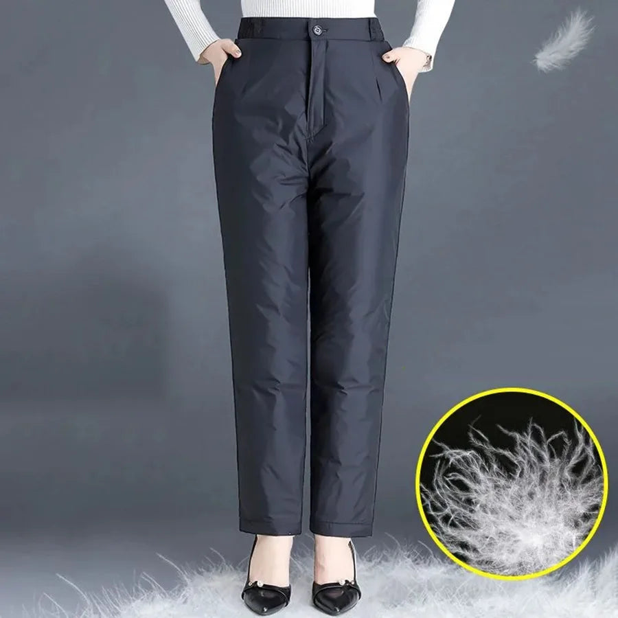 Damen Winterhose schwarz, warm gefüttert, wasserabweisend, elegant, modisch, bequem.