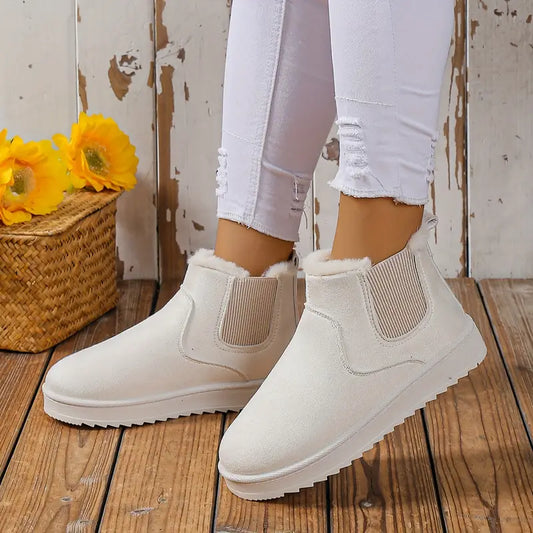 Damen Winterstiefel weiß, gefüttert, rutschfest, modisch, bequem, für kalte Tage.