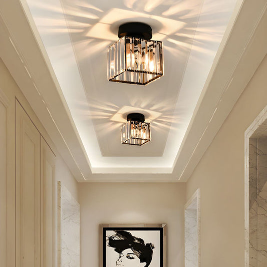 Moderne Deckenleuchte, schwarz, quadratisch, Kristall, Flurbeleuchtung, elegantes Design