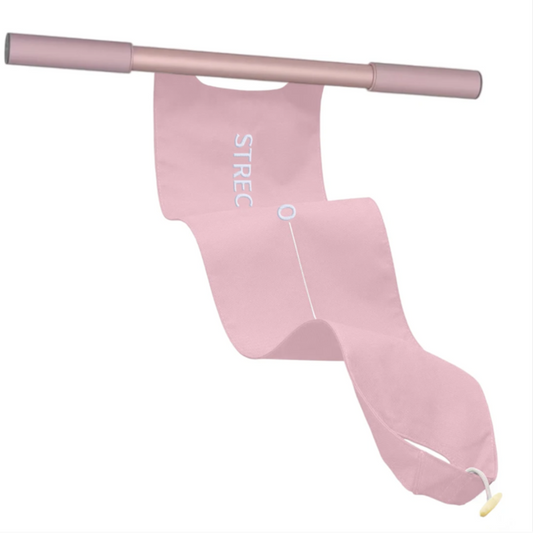 Rosa Stretchband mit Griffen, Fitnessgerät für effektive Dehnung und Flexibilitätstraining.