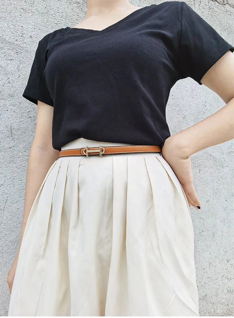 Doppelseitiger H-Gürtel, braun, Leder, elegantes Design, Damenmode, vielseitig.