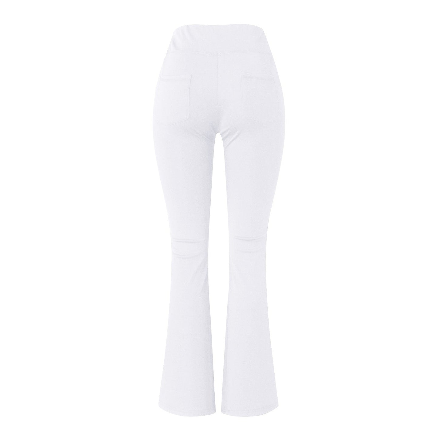 Weiße Damen-Schlaghose, elastisch, mit Taschen, modisch, bequem, ideal für Freizeitkleidung.