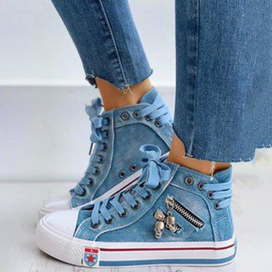 Trendiga Höga Denim Dam Sneakers – Selina