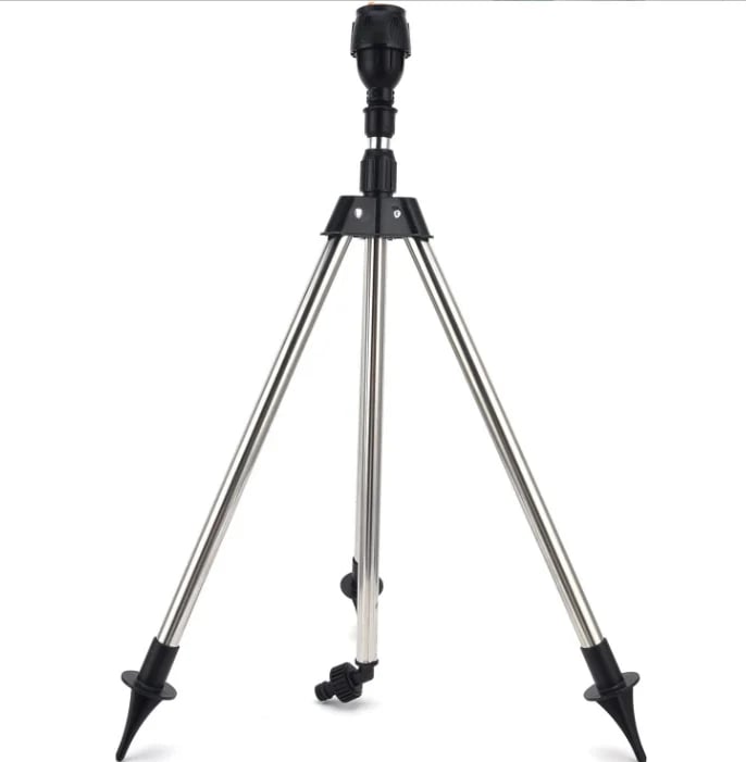 Silbernes Aluminium-Stativ mit verstellbaren Beinen, ideal für Kameras und Fotografie.