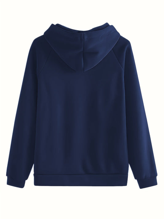 Dunkelblauer Kapuzenpullover aus Baumwolle, Rückansicht, Unisex, Freizeitmode, Herbstbekleidung.