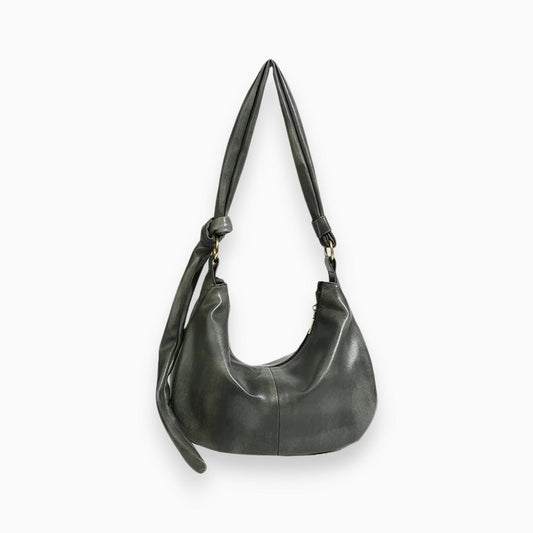 Grüne Ledertasche mit Knotenriemen, modische Damenhandtasche, elegantes Design.
