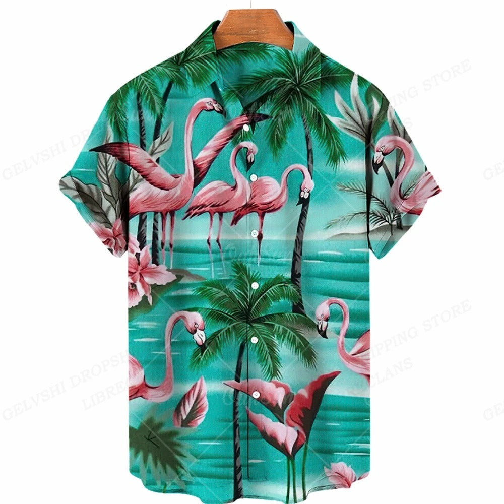 Tropisk 3D-flamingoskjorta – Kai