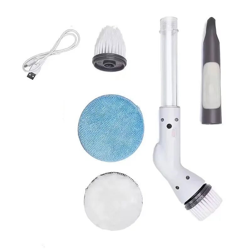 Elektrische Reinigungsbürste Set, weiß, mit USB-Kabel, Aufsätzen, für Bad und Küche.