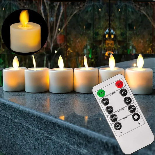 Sechs flammenlose LED-Kerzen mit Fernbedienung, realistisch, für Weihnachten oder Hochzeit.