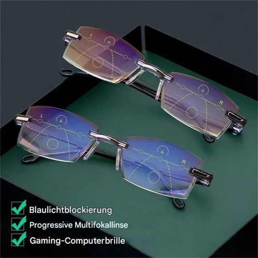 Gaming-Computerbrille mit Blaulichtfilter, progressive Multifokallinse, schwarz, modern.