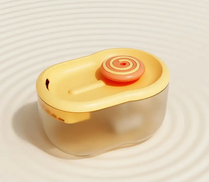 Gelber Luftbefeuchter mit Spiraldesign, Kunststoff, modern, für Wohnräume.