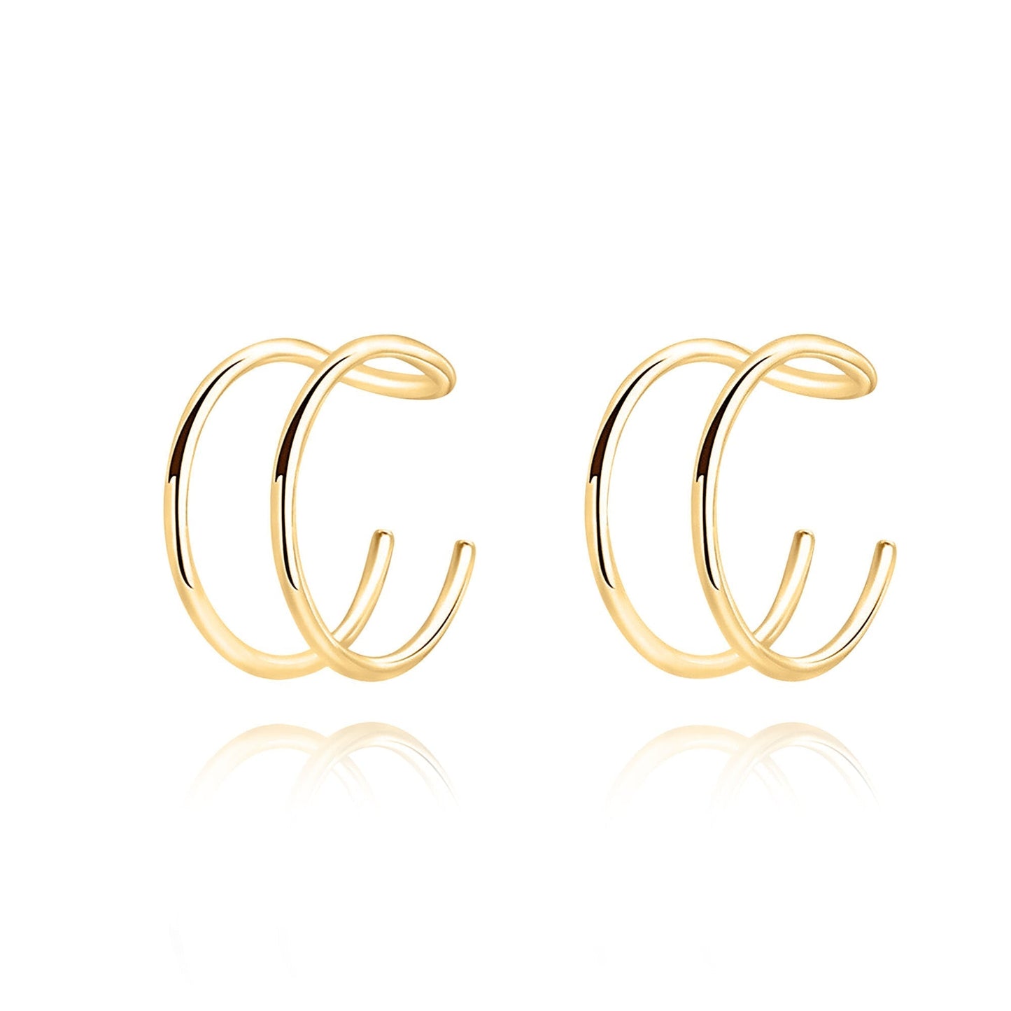 Goldene Creolen Ohrringe, doppelte Ringe, minimalistisches Design, modischer Schmuck.