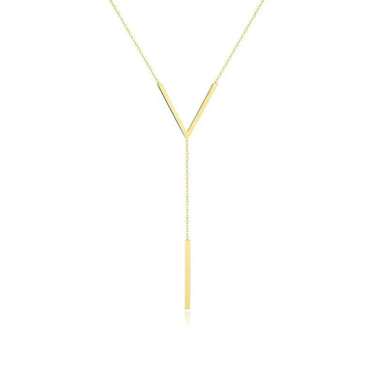 Goldene Y-Halskette, minimalistisches Design, eleganter Schmuck für Damen, modisches Accessoire.