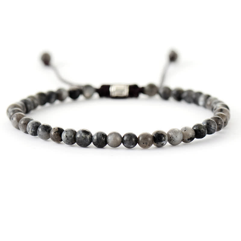 Graues Labradorit-Armband, verstellbar, runde Perlen, Schmuck für Damen und Herren.